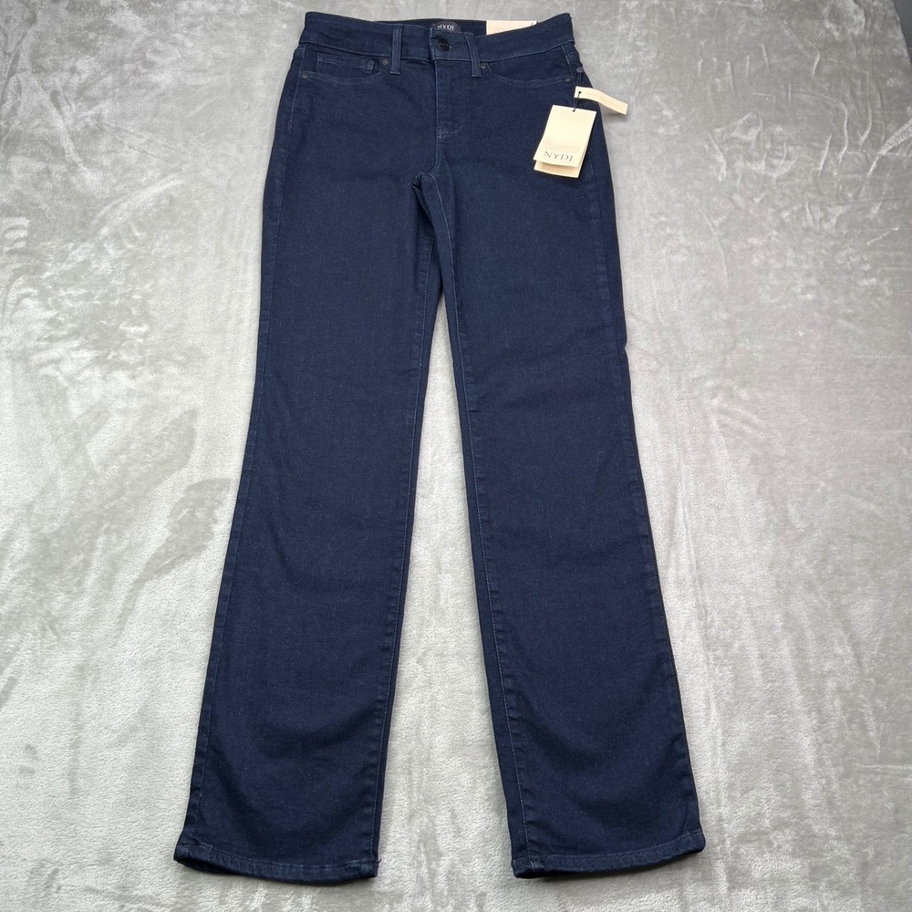 NYDJ Marilyn Straight Jeans Womens 4 Dark Blue Rinse Stretch Lift Tuck Denim New - Picture 2 of 15
